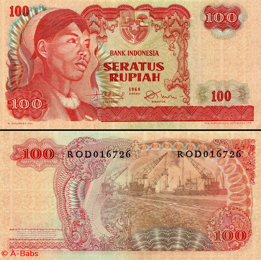 billets asie indonesie pick 108a 100 roupies 1968