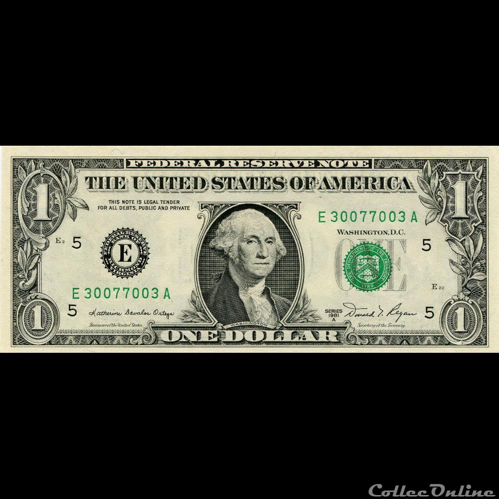 E- 1$ Federal Reserve Notes - Small Size 1981A Series billet amerique du nord etat uni e 1 federal reserve notes small size 1981a series