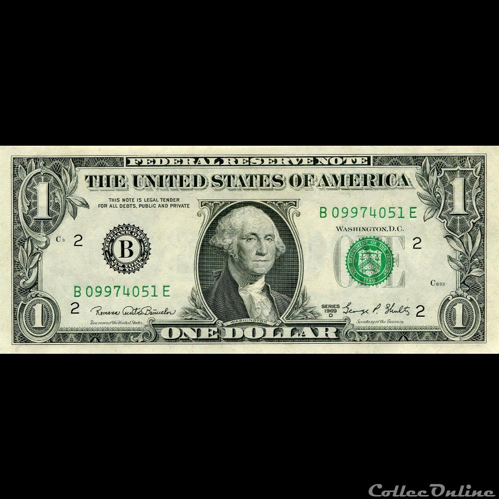 B- 1$ Federal Reserve Notes - Small Size 1969D Series billet amerique du nord etat uni b 1 federal reserve notes small size 1969d series