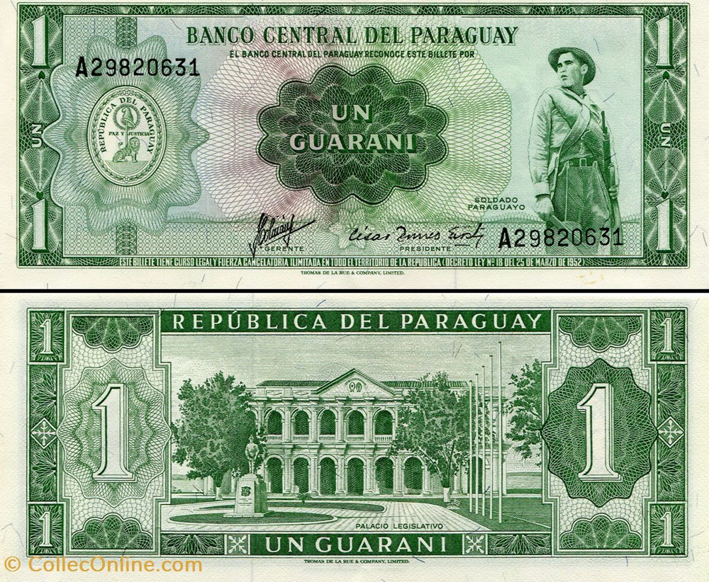 PARAGUAY - PICK 193 A 2 - 1 GUARANI - 1963 billets amerique du sud paraguay pick 193 a 2 1 guarani 1963