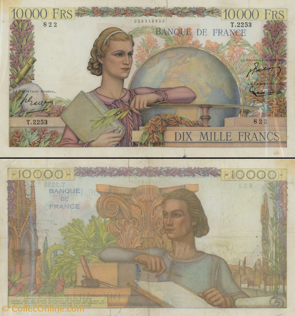 billets europe france 10 000 francs genie francais