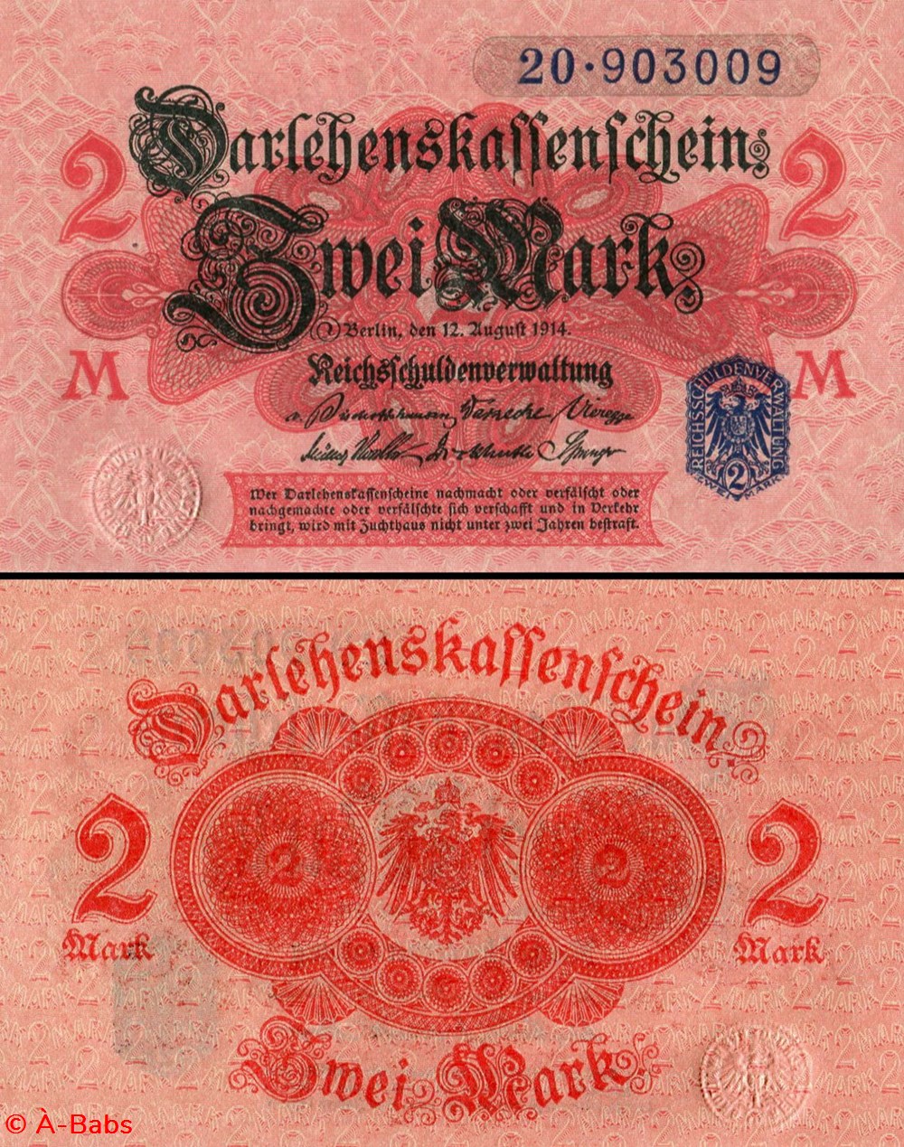 ALLEMAGNE - PICK 055 - 2 MARK - 1914 billets europe allemagne pick 055 2 mark 1914