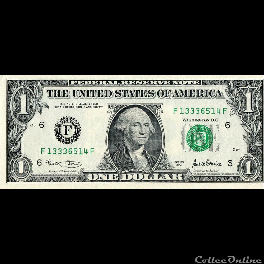 F- 1$ Federal Reserve Notes - Small Size 2001 Series billet amerique du nord etat uni f 1 federal reserve notes small size 2001 series