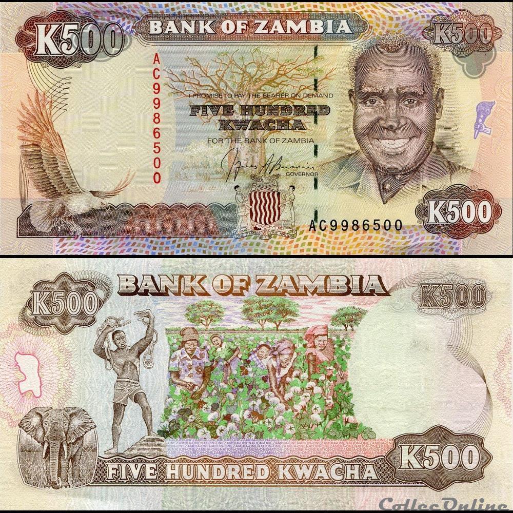 billet afrique zambie pick 35 a 500 kwacha 1991