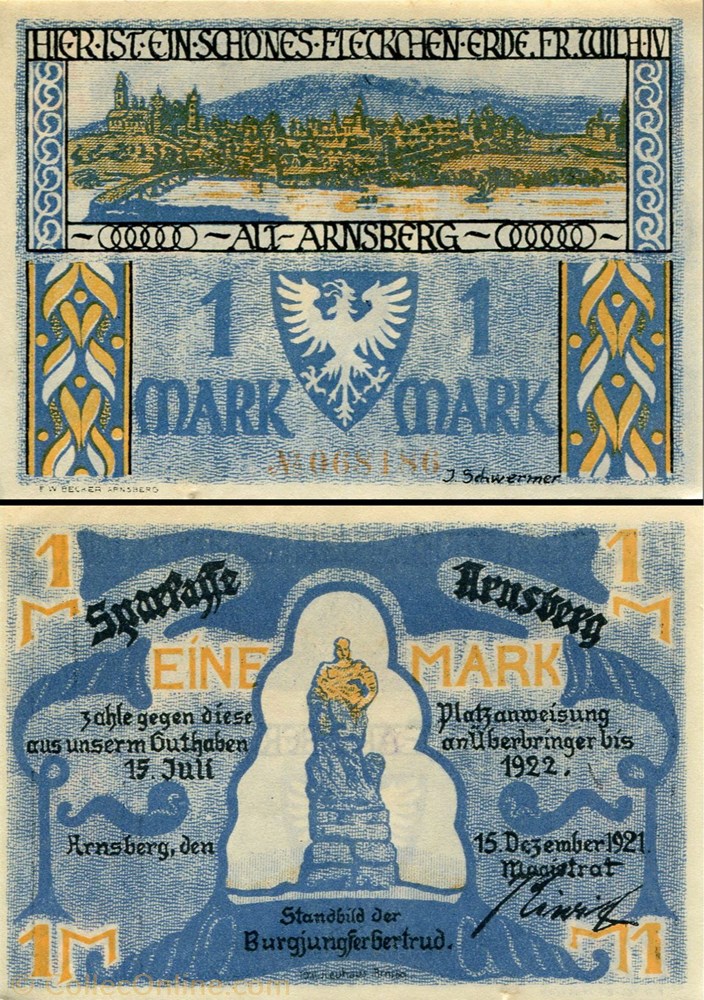 billet europe allemagne arnsberg 1 mark