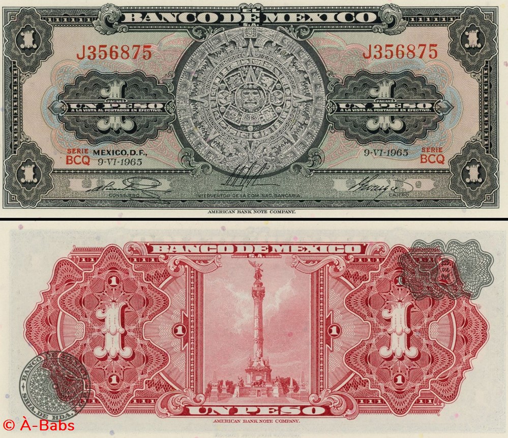 MEXIQUE - PICK 059i1 - 1 PESO - 1965 billets amerique du nord mexique pick 059i1 1 peso 1965