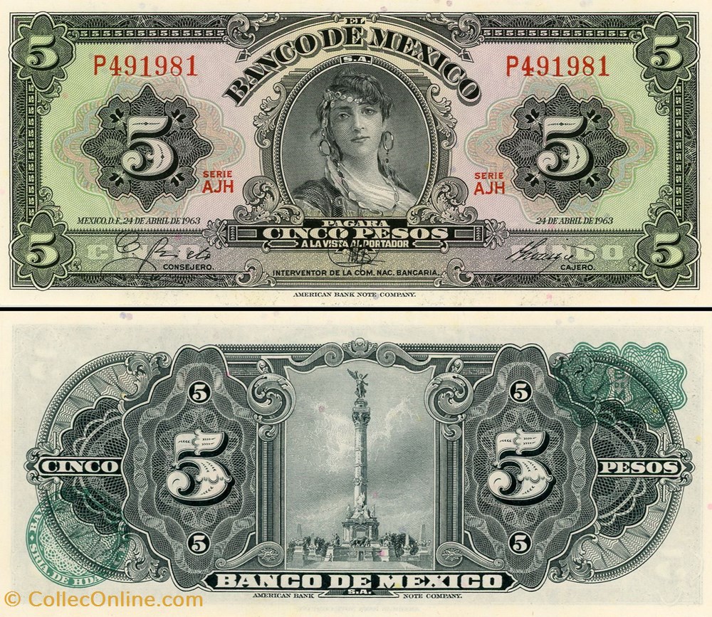 billet amerique du nord mexique pick 060h6 5 pesos 1963