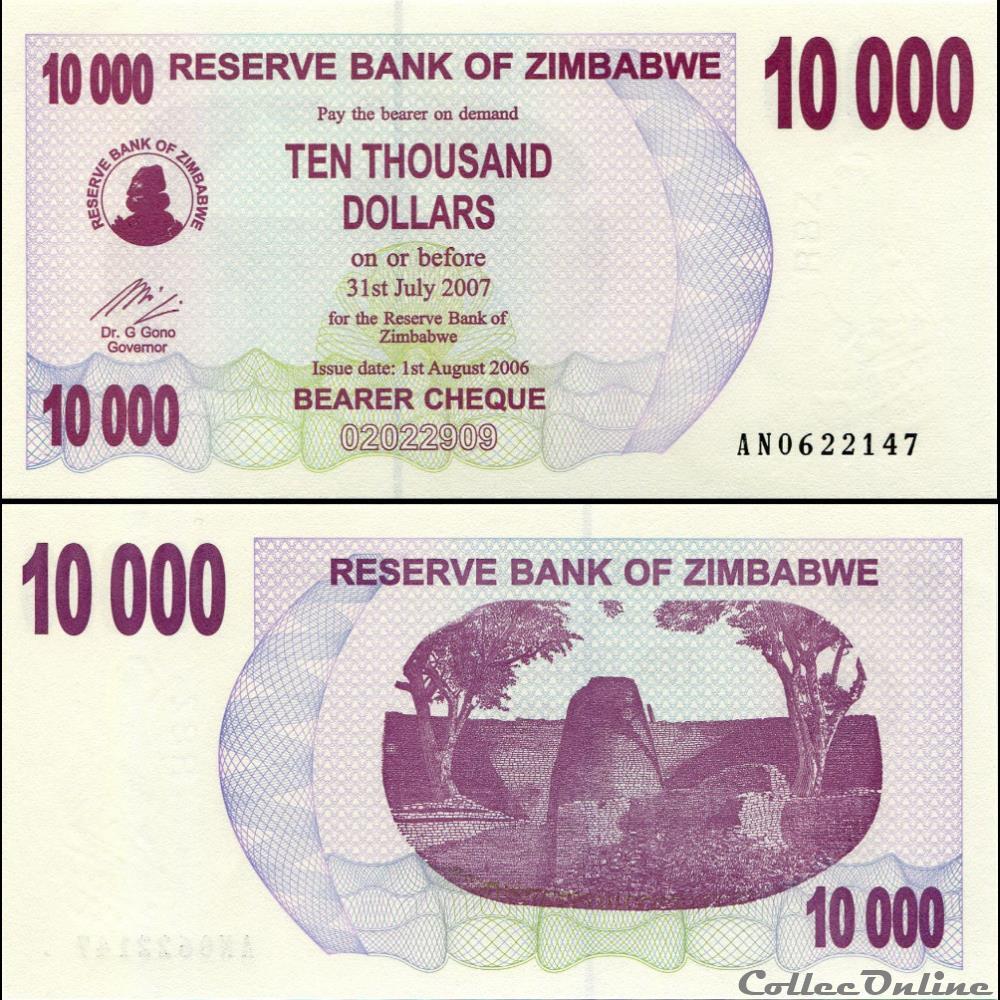 ZIMBABWE - PICK 046a - 10 000 Dollars - 2006 billet afrique zimbabwe pick 046a 10 000 dollars 2006