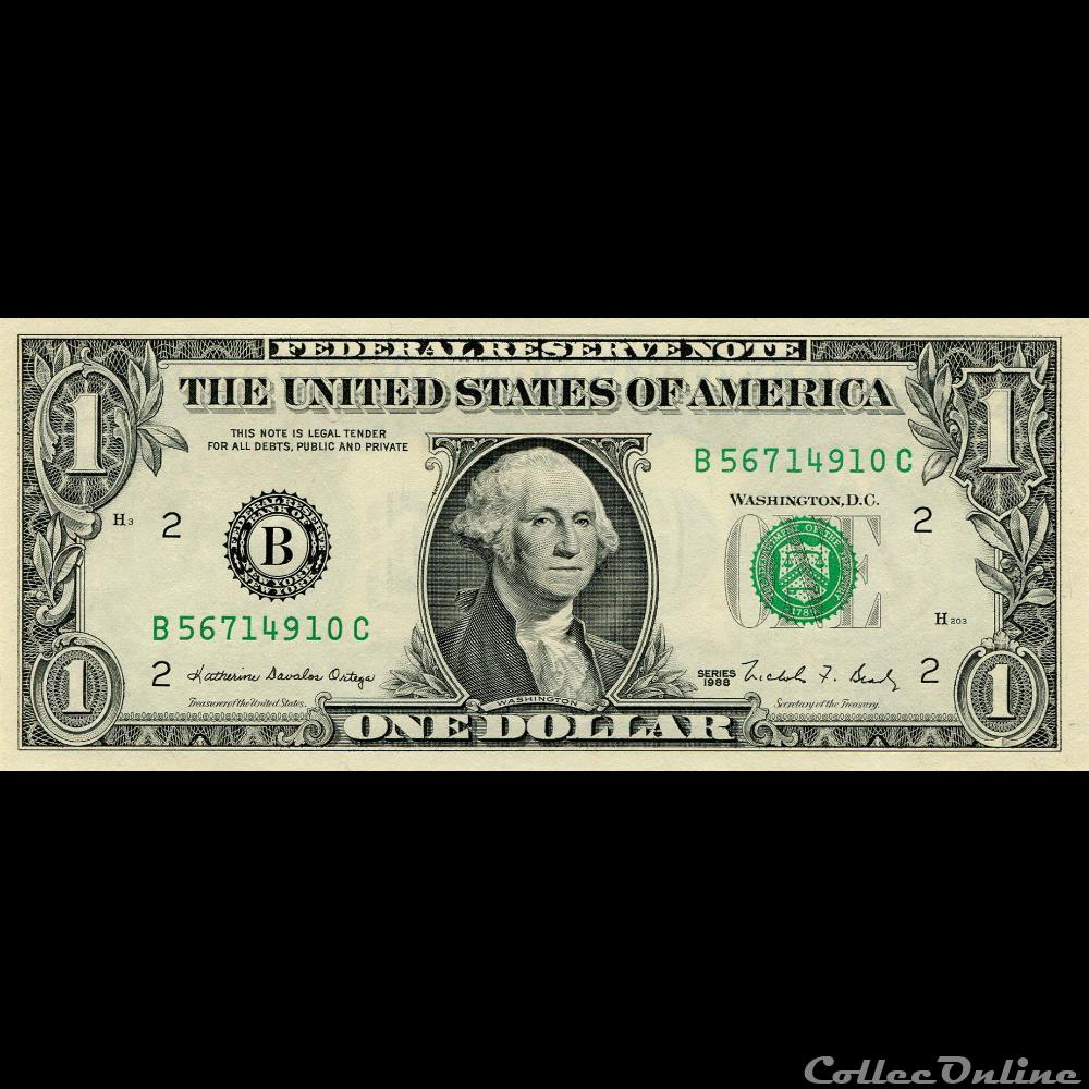B- 1$ Federal Reserve Notes - Small Size 1988 Series billet amerique du nord etat uni b 1 federal reserve notes small size 1988 series