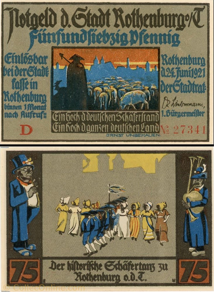 billet europe allemagne rothenburg ob der tauber 75 pfennig 2a 3 4