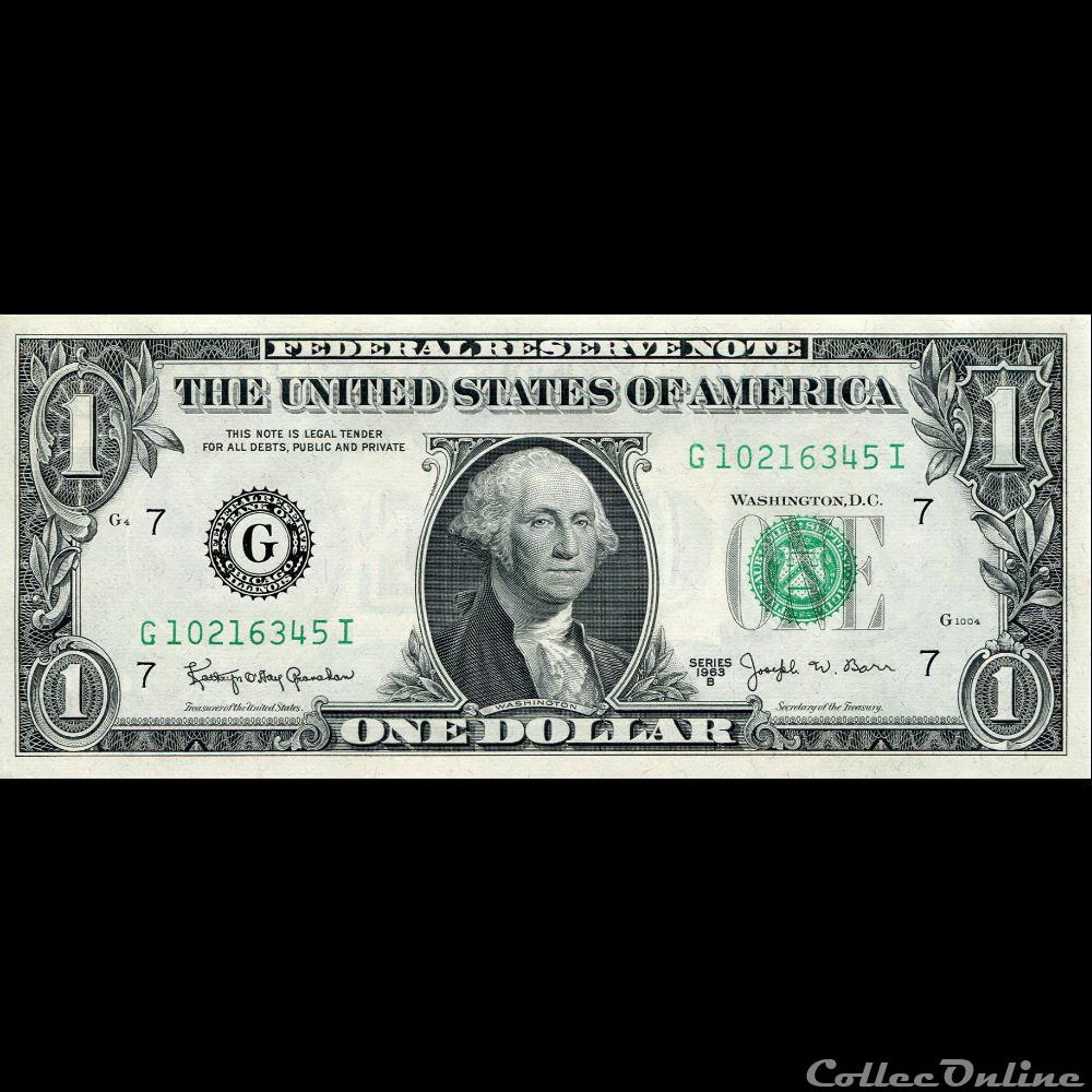 G- 1$ Federal Reserve Notes - Small Size 1963B Series billet amerique du nord etat uni g 1 federal reserve notes small size 1963b series