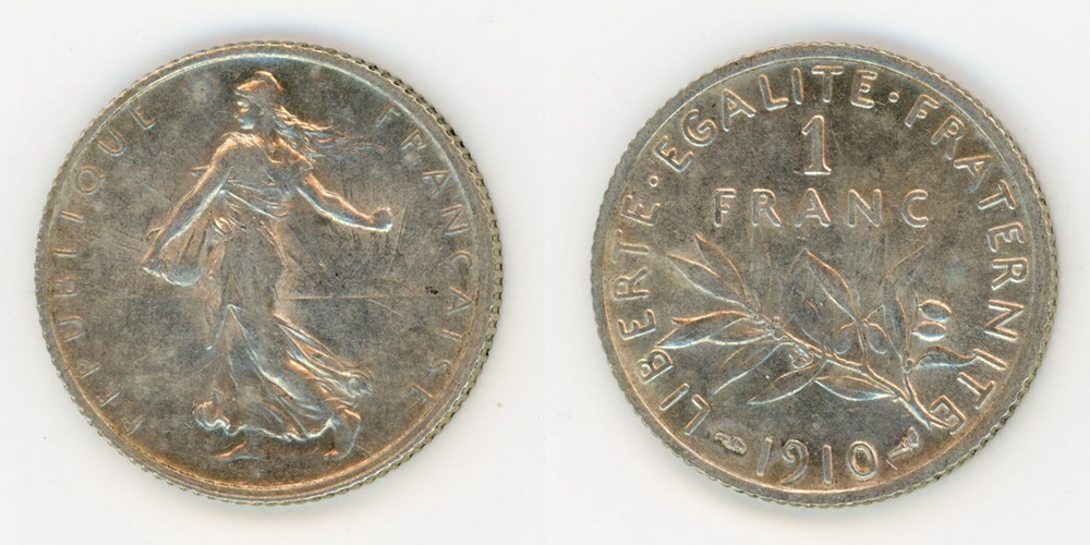 Semeuse 1 Franc 1910 monnaies monde france semeuse 1 franc 1910