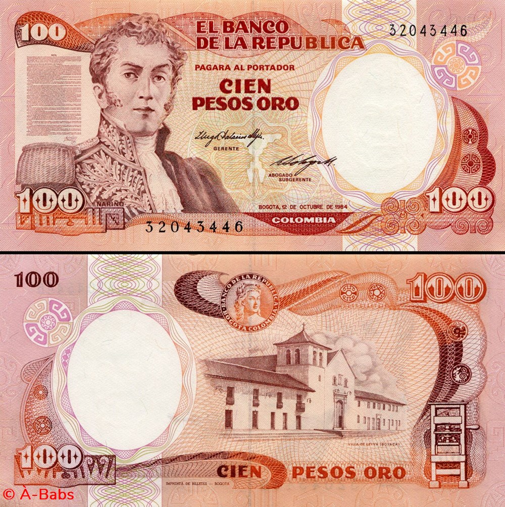 COLOMBIE - PICK 426 a2 - 100 PESOS DE ORO COLOMBIEN - 1984 billets amerique du sud colombie pick 426 a2 100 pesos de oro colombien 1984