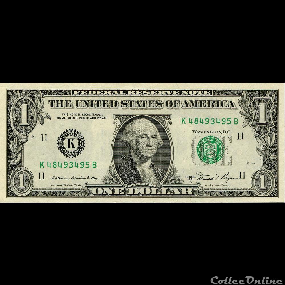 K- 1$ Federal Reserve Notes - Small Size 1981A Series billet etat uni k 1 federal reserve notes small size 1981a series