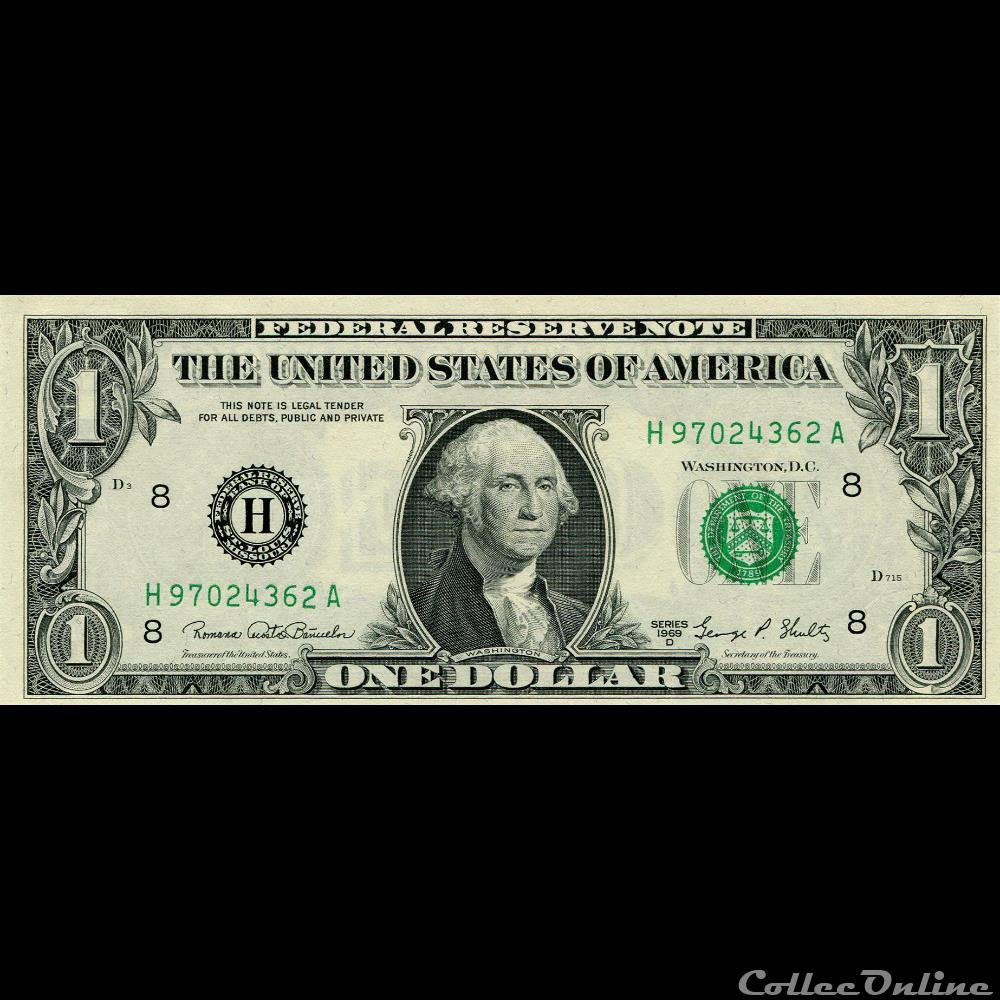 H- 1$ Federal Reserve Notes - Small Size 1969D Series billet amerique du nord etat uni h 1 federal reserve notes small size 1969d series