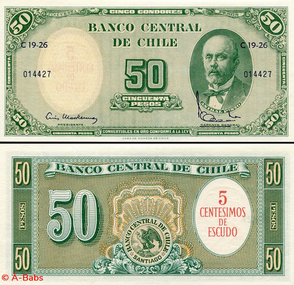 billets amerique du sud chili pick 126 b 1 5 centesimos sur 50 pesos 1960