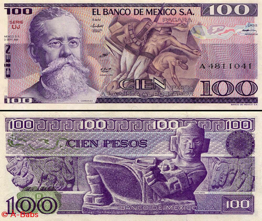 MEXIQUE - PICK 074b.UJ - 100 PESOS - 1981 billets amerique du nord mexique pick 074b uj 100 pesos 1981