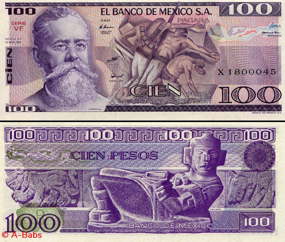 MEXIQUE - PICK 074c.VF - 100 PESOS - 1982 billets amerique du nord mexique pick 074c vf 100 pesos 1982