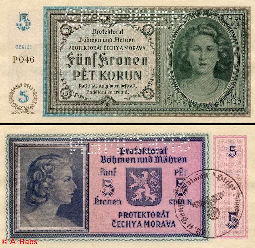BOHÊME MORAVIE - PICK 04S - 5 KRONER - 1940 billets europe tchecolovaquie boheme moravie pick 04s 5 kroner 1940