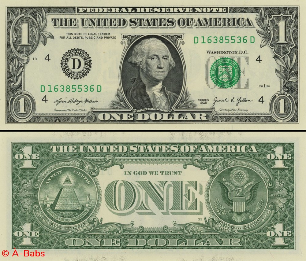 D- 1$ Federal Reserve Notes - Small Size 2021 Series billets amerique du nord etats unis d 1 federal reserve notes small size 2021 series