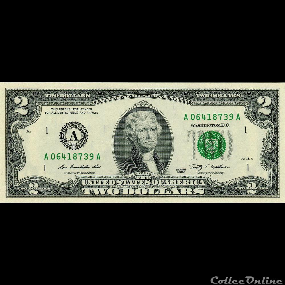 A- Boston District - 2$ Federal Reserve Notes - Small Size 2009 Series billets amerique du nord etats unis a boston district 2 federal reserve notes small size 2009 series