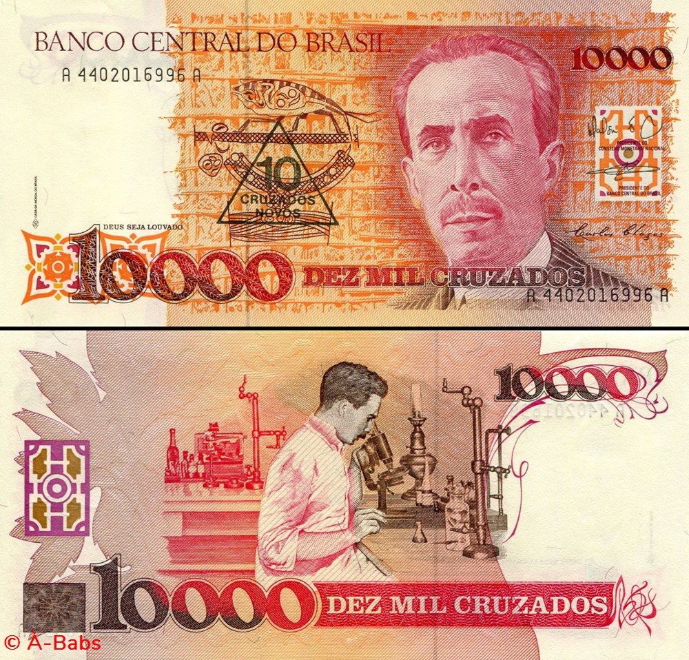 BRÉSIL - PICK 218b - 10 CRUZADOS NOVOS SUR 10 000 CRUZADOS - 1990 billets amerique du sud bresil pick 218b 10 cruzados novos sur 10 000 cruzados 1990