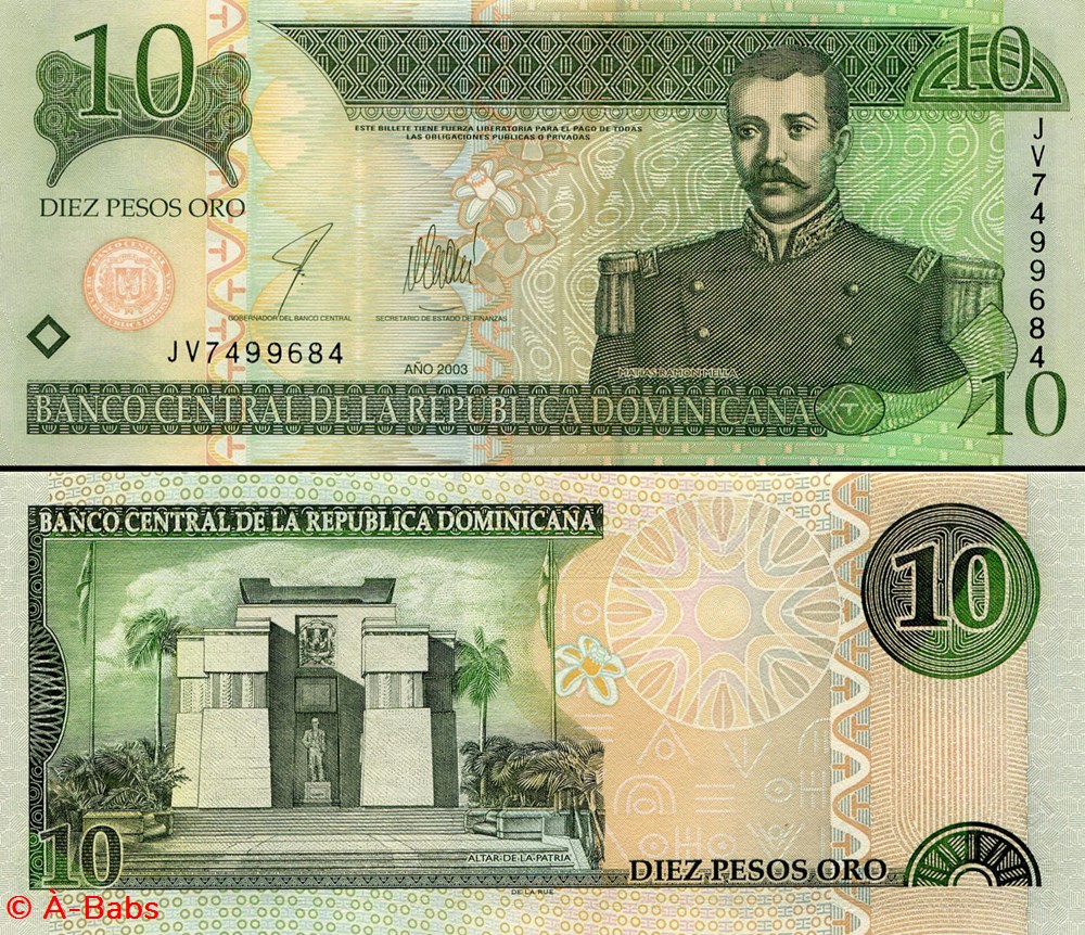 billets amerique centrale et caraibes republique dominicaine pick 168c 10 pesos de oro 2003