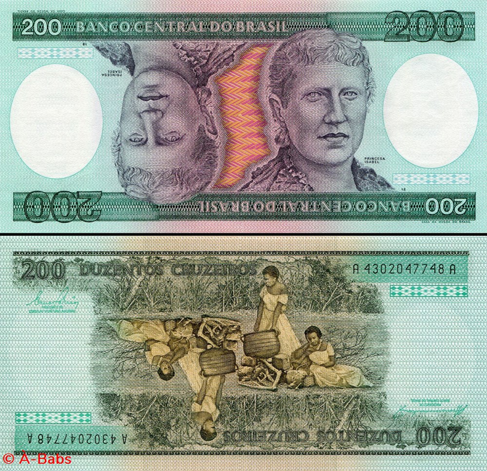 billets amerique du sud bresil pick 199b 200 cruzeiros novo 1984