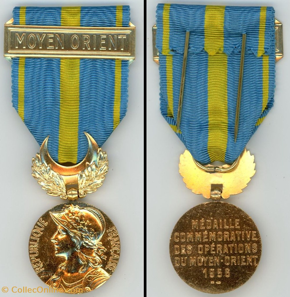 Médaille commémorative des opérations du Moyen Orient 1956 Canal de Suez militaria medailles insignes medaille commemorative des operations du moyen orient 1956 canal de suez