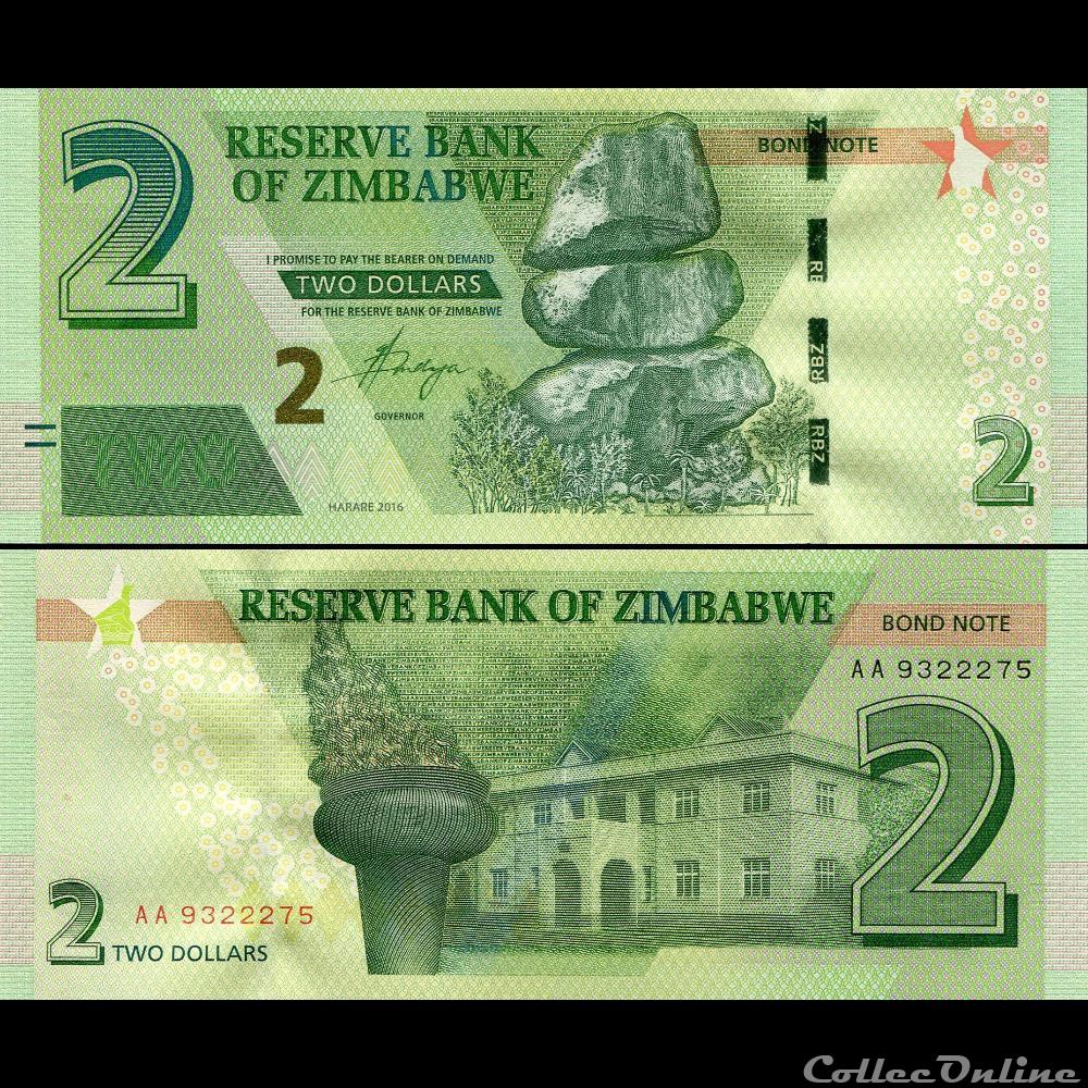 ZIMBABWE - PICK 099a - 2 Dollars - 2016 billet afrique zimbabwe pick 099a 2 dollars 2016
