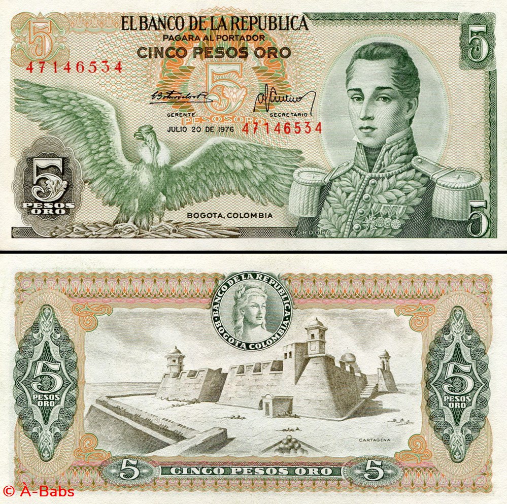 billets amerique du sud colombie pick 406 e 4 5 pesos de oro colombien 1976