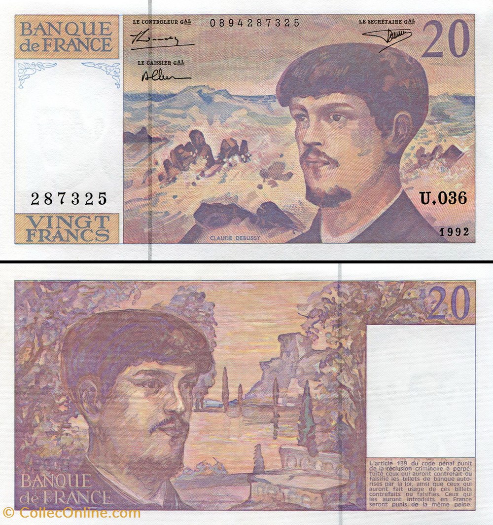 FRANCE - 20 FRANCS - 1992 - U.036 billets europe france 20 francs 1992 u 036