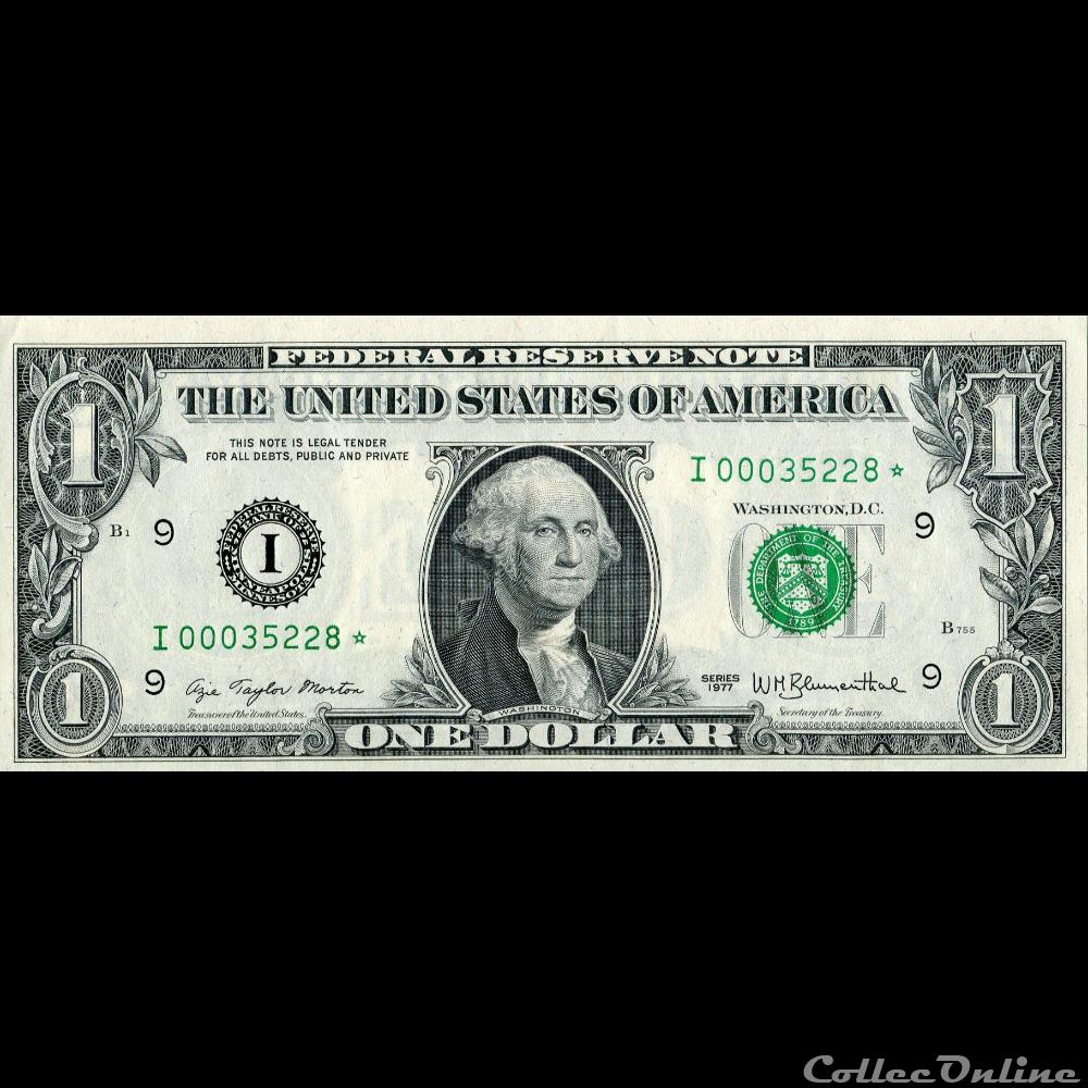 I- 1$ Federal Reserve Notes - Small Size 1977 Series billet amerique du nord etat uni i 1 federal reserve notes small size 1977 series