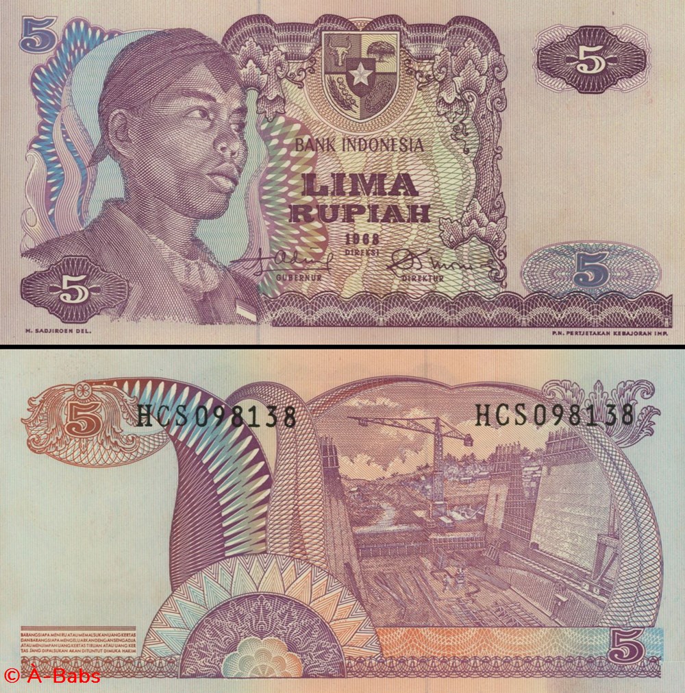 INDONÉSIE - PICK 104a - 5 ROUPIES - 1968 billets asie indonesie pick 104a 5 roupies 1968