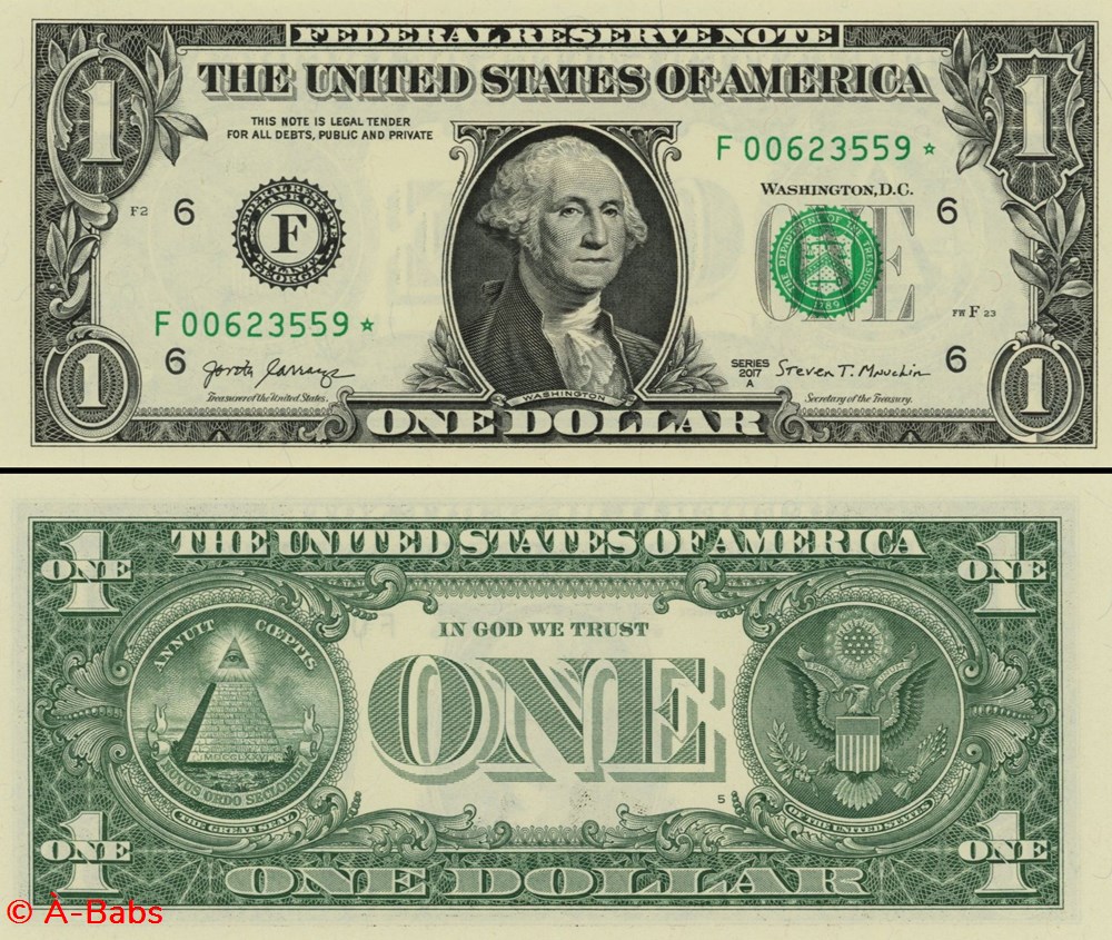 F- 1$ Federal Reserve Notes - Small Size 2017A Series billets amerique du nord etats unis f 1 federal reserve notes small size 2017a series