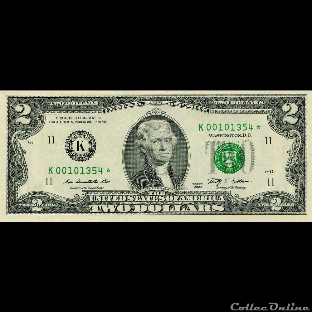 K- Dallas District - 2$ Federal Reserve Notes - Small Size 2009 Series billet amerique du nord etat uni k dallas district 2 federal reserve notes small size 2009 series