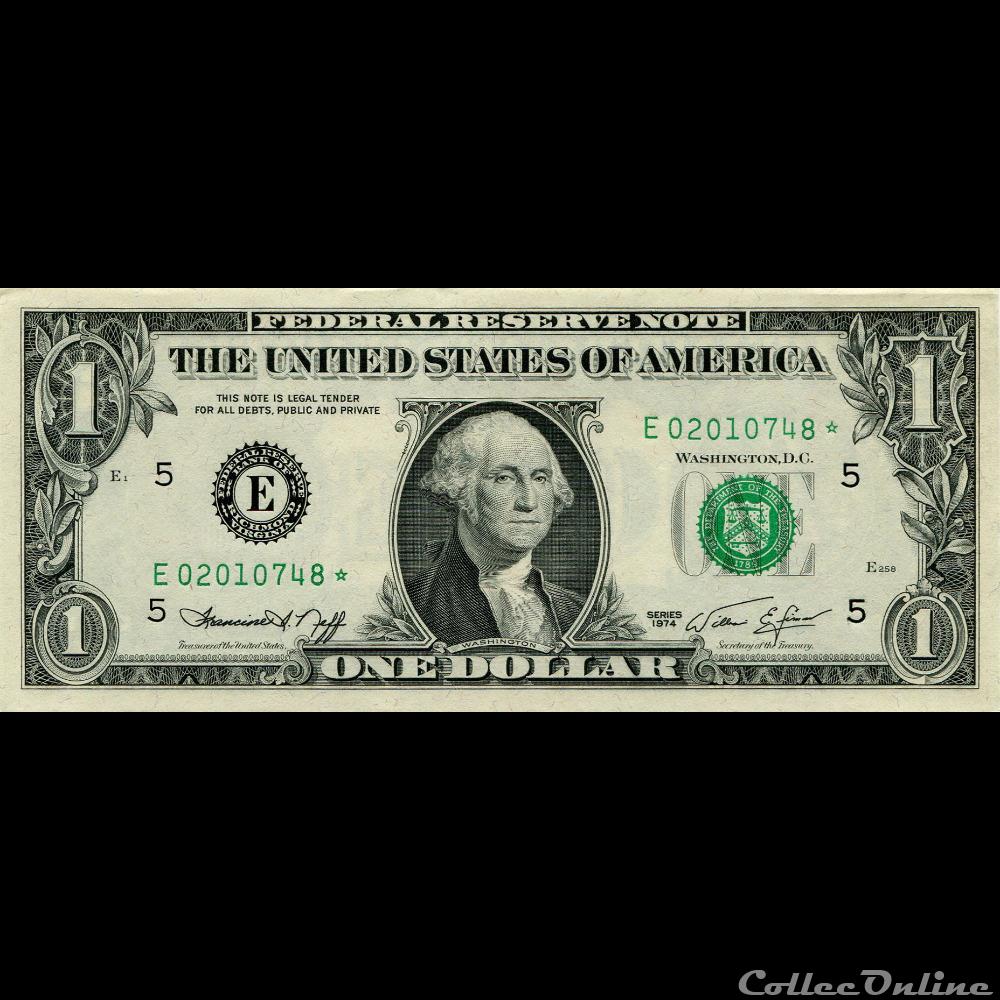 E- 1$ Federal Reserve Notes - Small Size 1974 Series billets amerique du nord etats unis e 1 federal reserve notes small size 1974 series