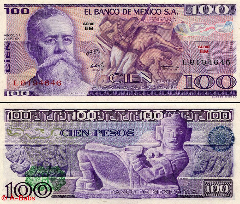 MEXIQUE - PICK 066a.BM - 100 PESOS - 1974 billets amerique du nord mexique pick 066a bm 100 pesos 1974