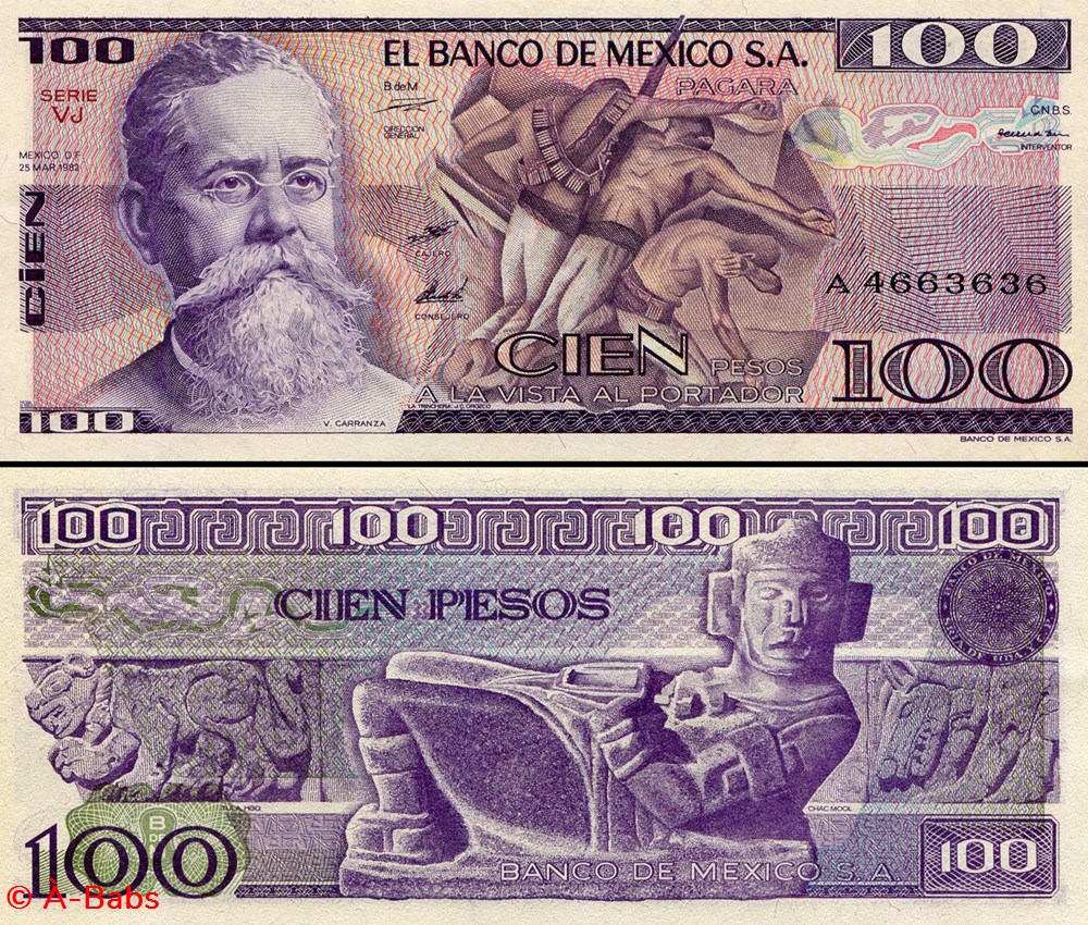 MEXIQUE - PICK 074c.VJ - 100 PESOS - 1982 billets amerique du nord mexique pick 074c vj 100 pesos 1982