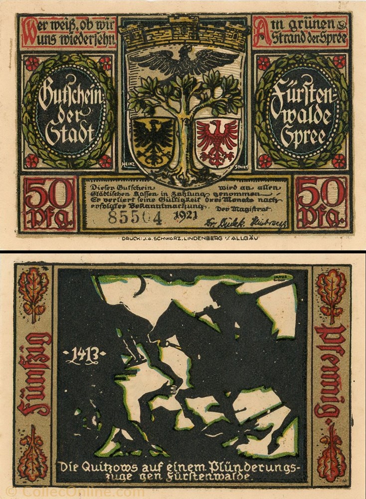 Fürstenwalde - 50 Pfennig billet europe allemagne furstenwalde 50 pfennig