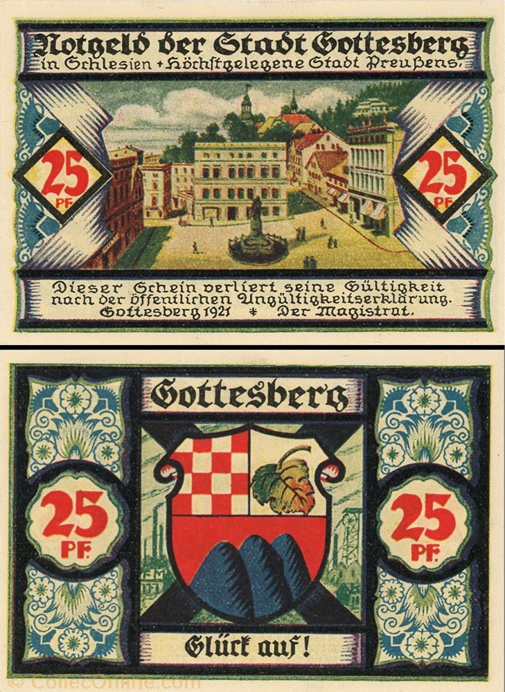 Gottesberg 25 Pfennig Banknotes Europe Germany Compositions Paper