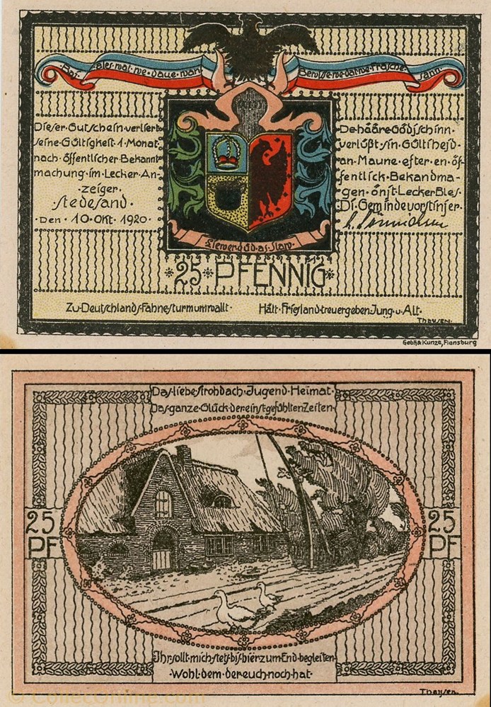 billet europe allemagne stedesand 25 pfennig
