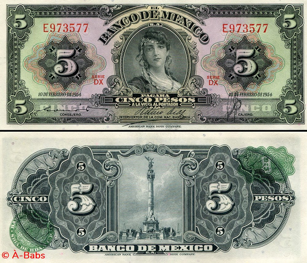 MEXIQUE - PICK 057b - 5 PESOS - 1954 billets amerique du nord mexique pick 057b 5 pesos 1954