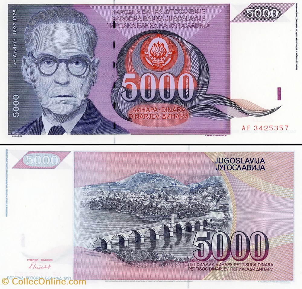 billet europe yougoslavie pick 111a 5000 dinara 1991
