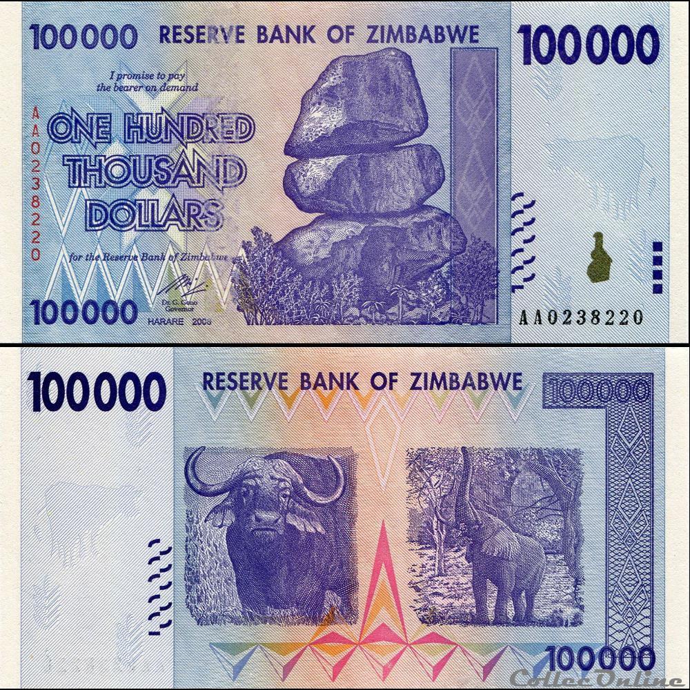 ZIMBABWE - PICK 075a - 100 000 Dollars - 2008 billet afrique zimbabwe pick 075a 100 000 dollars 2008