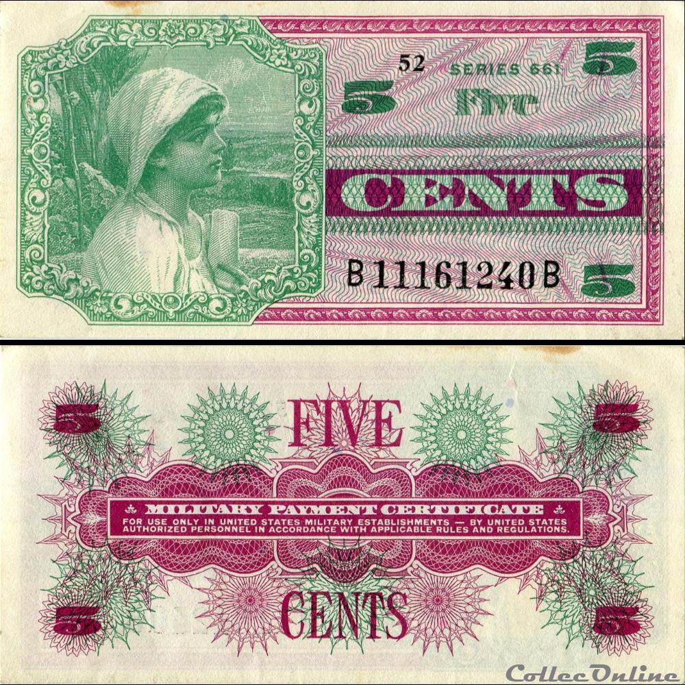 billet etat uni grece us military payment 5 cents serie 661 p m 64