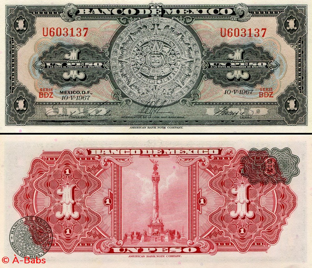 billets amerique du nord mexique pick 059j7 1 peso 1967
