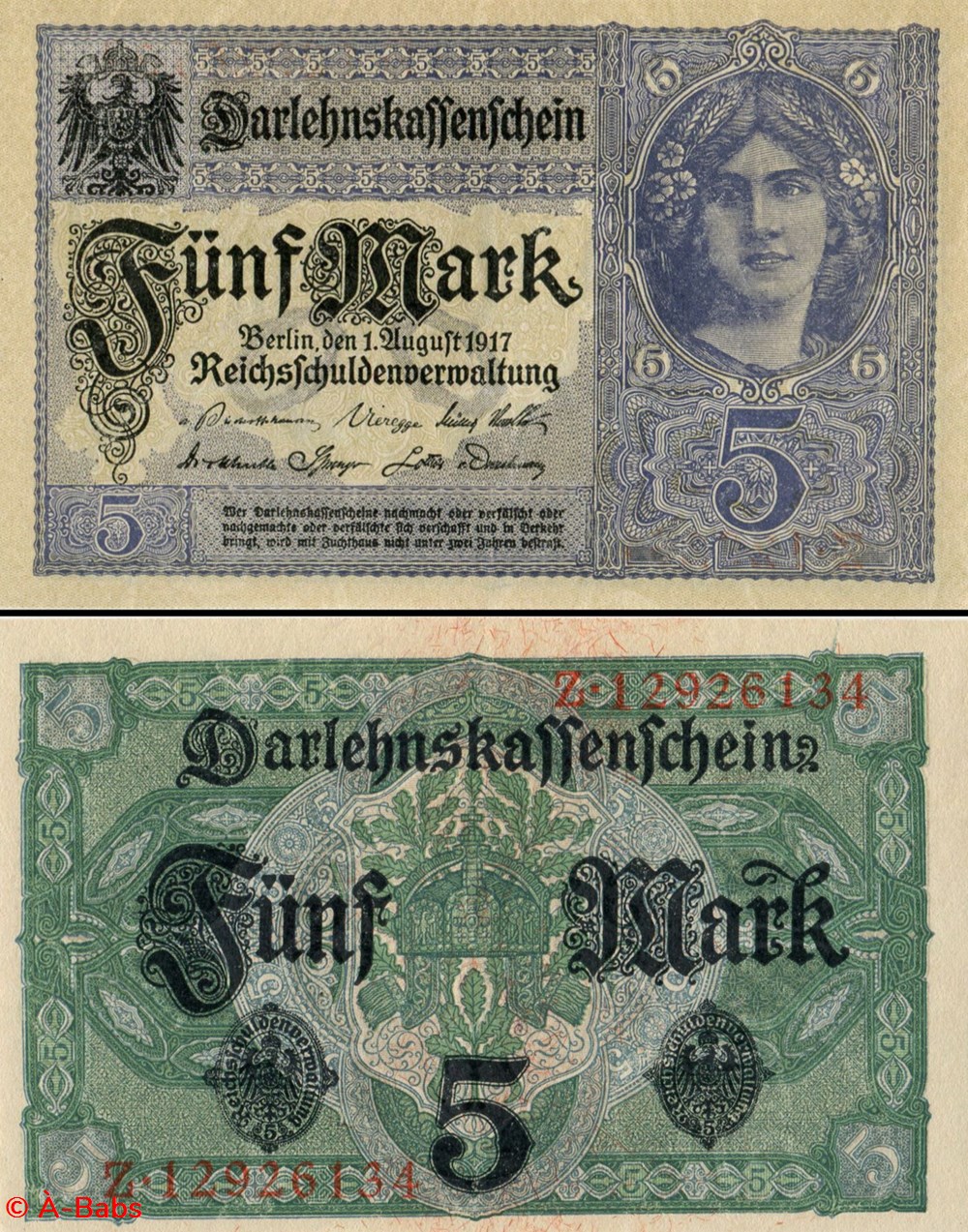 ALLEMAGNE - PICK 056 a - 5 MARK - 1917 billets europe allemagne pick 056 a 5 mark 1917