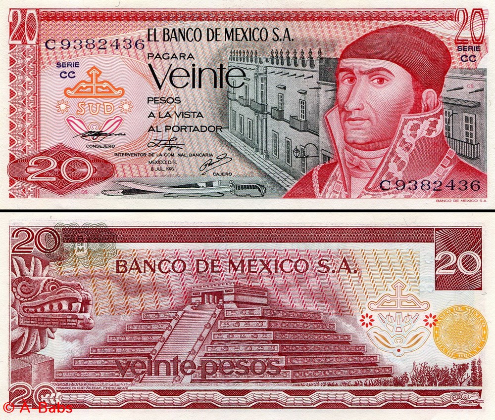 MEXIQUE - PICK 064c3 - 20 PESOS - 1976 billets amerique du nord mexique pick 064c3 20 pesos 1976