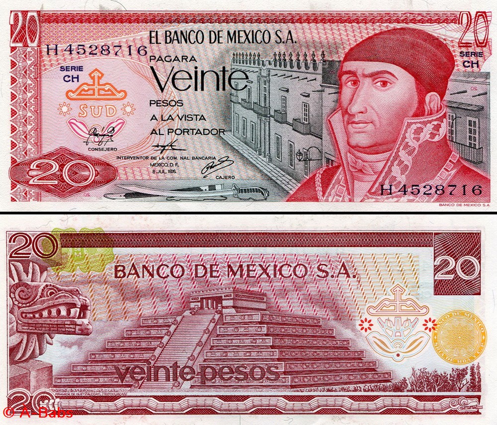 MEXIQUE - PICK 064c4 - 20 PESOS - 1976 billets amerique du nord mexique pick 064c4 20 pesos 1976